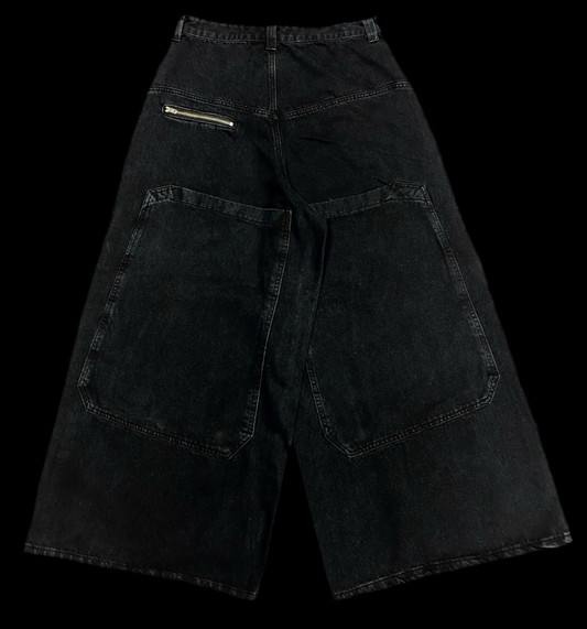 1.wide leg zipper pocket denim